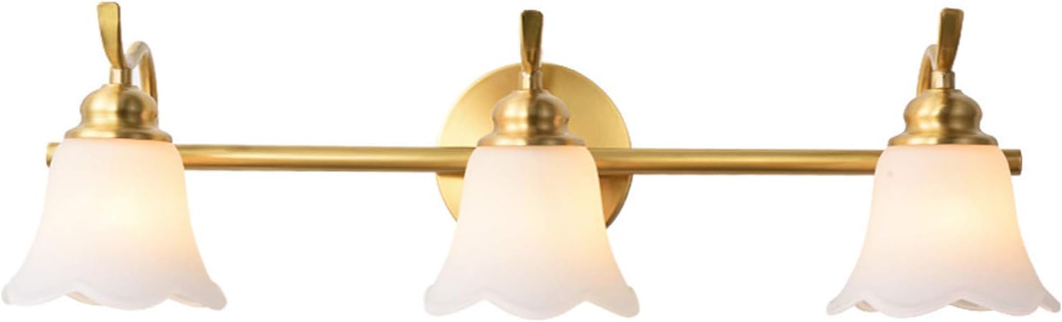 DESLP Golden Bathroom Mirror Lights, Vintage LED Mirror Front Light with Gold Lampshade, E14 Socket, Brass Mirror Cabinet Lights for Hotel Restaurant Bedroom,3 Lights 58cm