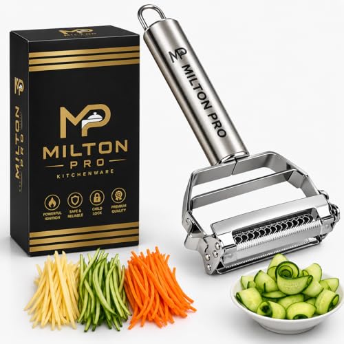 Image of MP Milton PRO 2 in 1 Stainless Steel Julienne Vegetable Peeler Multi-Functional Fruit & Veggie Shredder Slicer and Grater for Potatoes, Carrots, Cucumbers (Silver, 18 x 8.2 x 2.3 cm)