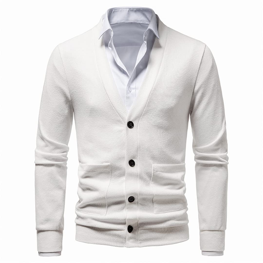 Vogrtcc Cárdigan Primavera Otoño Cuello en V Suéter De Punto Abrigo Hombres Casual Chaqueta De Color Sólido Chaqueta De Punto