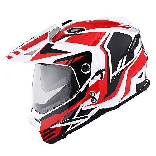 1Storm Dual Sport Motorcycle Motocross Off Road Full Face Helmet Dual Visor Storm Force Red, Size XL - Thumbnail 3