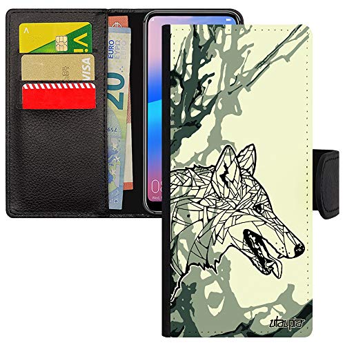 Coque Note 20 cuir portefeuille loup noir : l'élégance ethnique pour votre Samsung