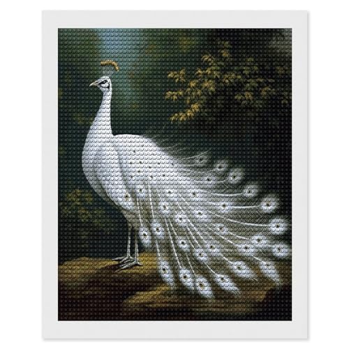 Peinture diamant paon blanc pour créer une décoration murale zen dans votre salon