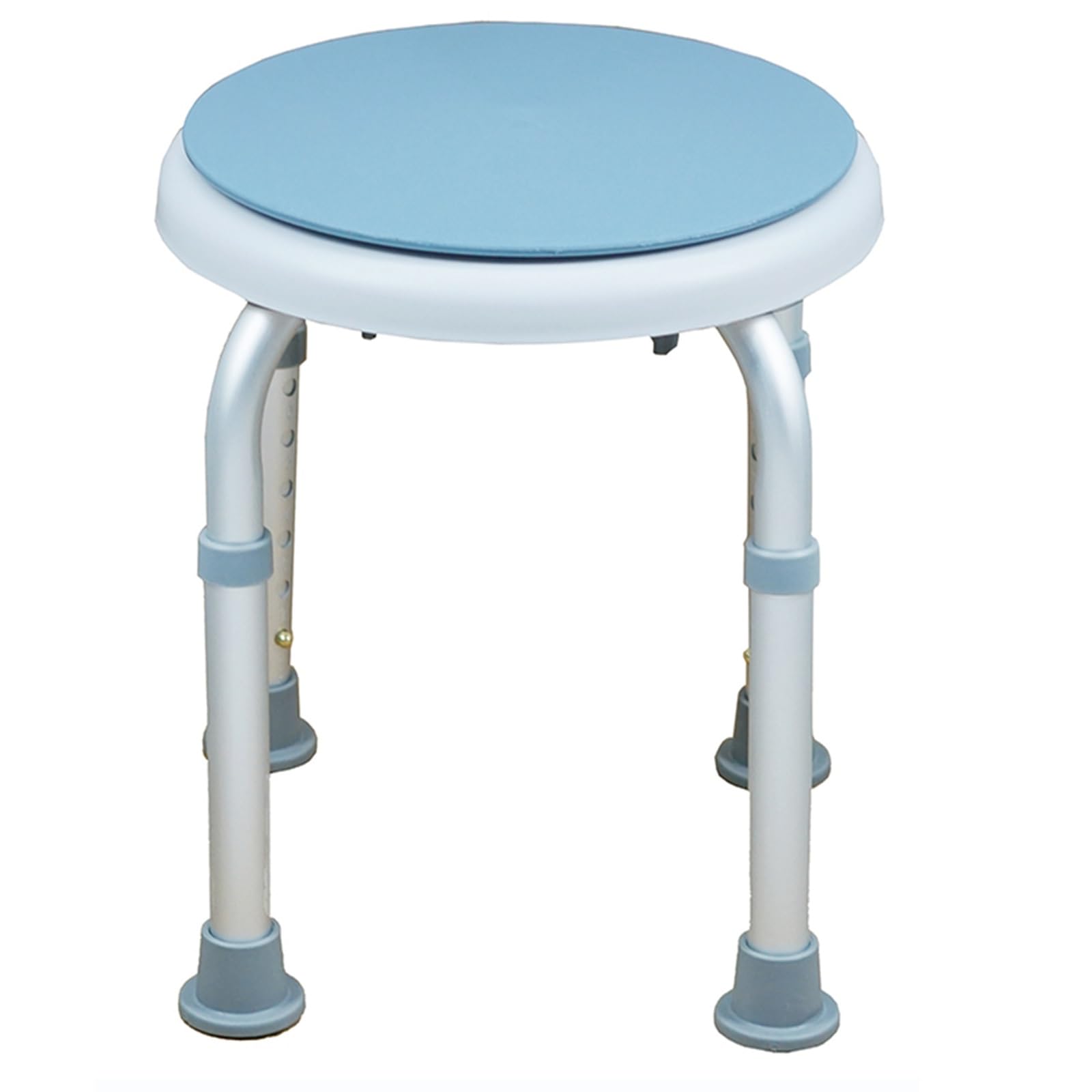 Gr8 Home White Blue 360° Rotating Round Bathroom Shower Stool Aluminium Swivel Chair Bath Seat With Non Slip Rubber Tips Adjustable Height For Elderly Disability Aid