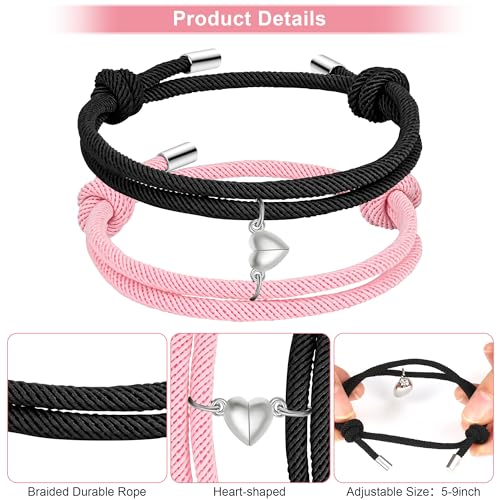 Couple Matching Bracelets for Bf And Gf, Best Friend Bracelet,Stretch Adjustable Braid Rope Bracelets Jewelry for Him and Her3