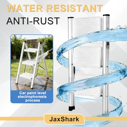 JaxShark 3 Step Ladder Folding Step Stool with 500LBS Capacity Sturdy Carbon Steel Frame Anti-Slip Thick Pedal & Feet Portable for Home Kitchen Garage (white-3step) by JaxShark - Image 4