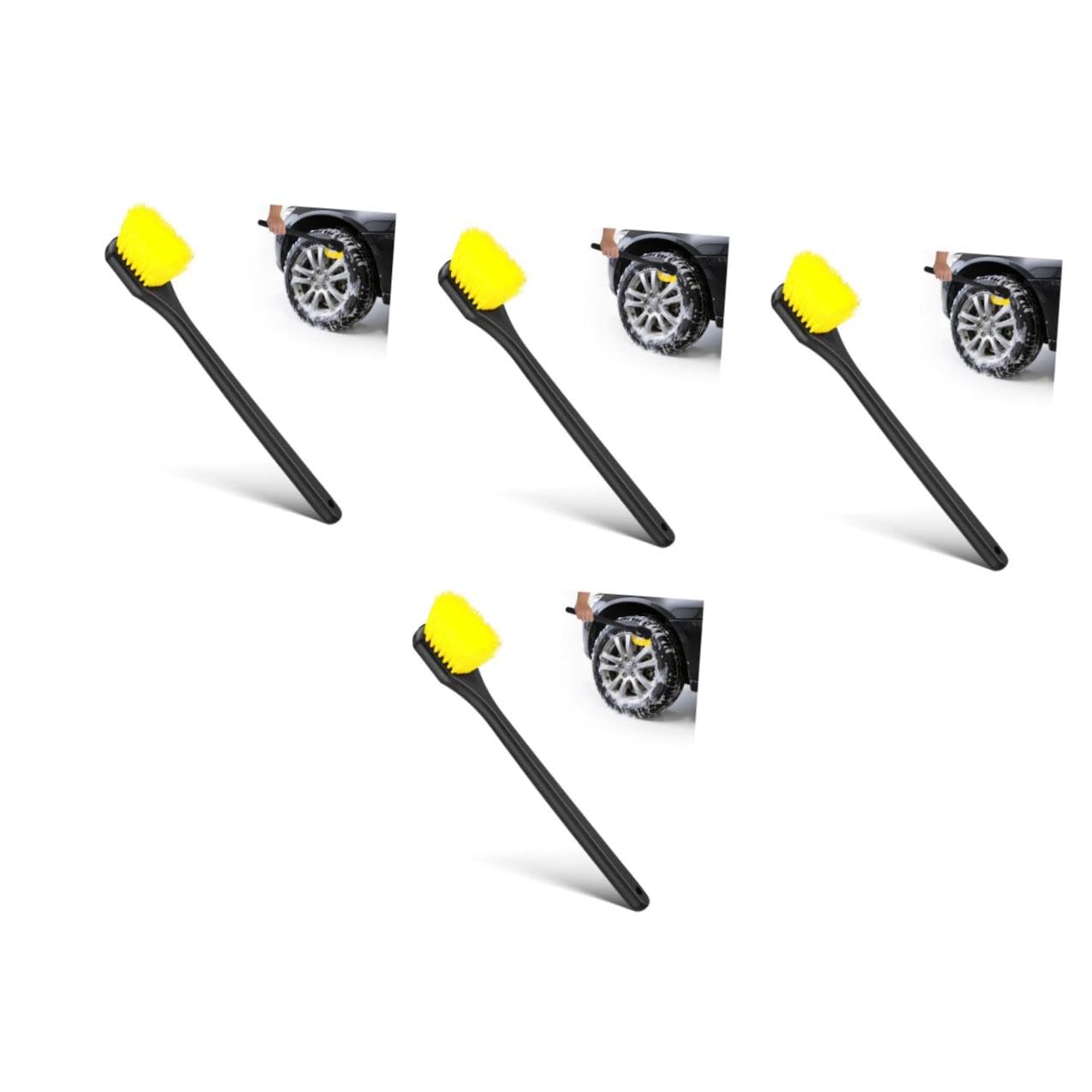 Cabilock 4 Pezzi Spazzola per Pneumatici Auto a Manico Lungo Plastica per | Pulizia Ruote Auto e Lavaggio Dettagli, Presa Ergonomica, Uso Doppio, per Cerchi e Pneumatici