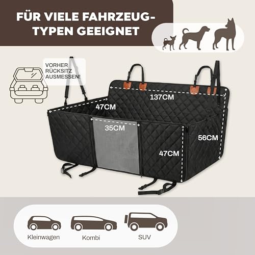 Hainberger Hundedecke Auto Rückbank Wasserabweisende Kratzfeste Autodecke für Hunde wasserdichte rutschfeste Autoschondecke mit Seitenschutz und Sichtfenster, 4-in-1 Rücksitzschoner 137x147 cm