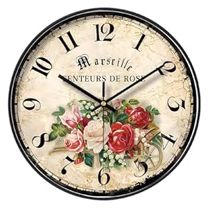 12 Zoll Garten Wanduhr Bunte Blumen Uhr Shabby Chic Floral Wanduhren Vintage Elegante Stille Uhr für Wohnzimmer Schlafzimmer Home Küche Dekor