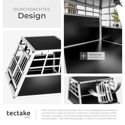 tectake® Hundebox Auto oder Hundebox für Zuhause. Aluminium Doppel Hundetransportbox, leicht und stabil, Auto Kofferraum Transportbox für bis zu 2 Hunde - 89 x 69 x 50 cm