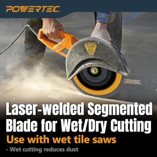 Image of POWERTEC 10 inch Laser-Welded Segmented Diamond Saw Blade for Wet Tile Saw, Diamond Blade for Cutting Cured Concrete, Block, Brick, Pavers, Masonry, 10 inch Diamond Blades for Wet /Dry Cutting, 1PK (14012)