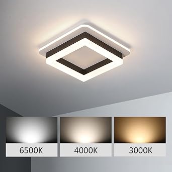 Modern LED Ceiling Light 24W Square Ceiling Light with 3 Color Temperature Settings, 3000/4000/6500K, Acrylic Ceiling Lamp for Living Room Bedroom Office Hallway [Energy Class A]