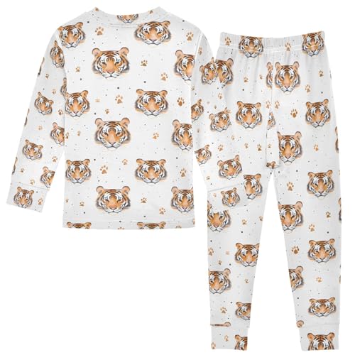 ALAZA White Tiger Paw Print Pajamas Long Sleeve Sleepwear 2-Piece Pajama Set2