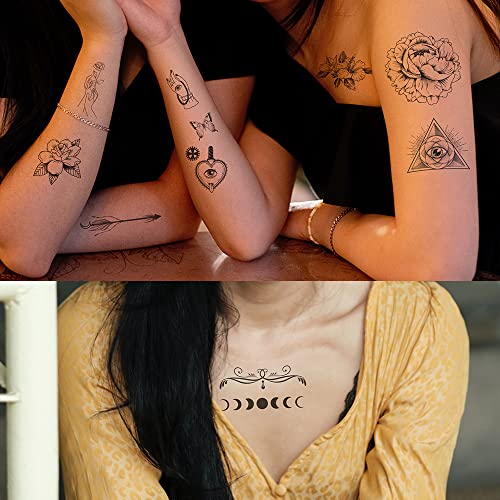 Esland 330+ Realistic Black Temporary Tattoos for Adults 60 Pcs Vintage Skeleton Snake Tattoo Designs, Crowns, Arrows - Image 3