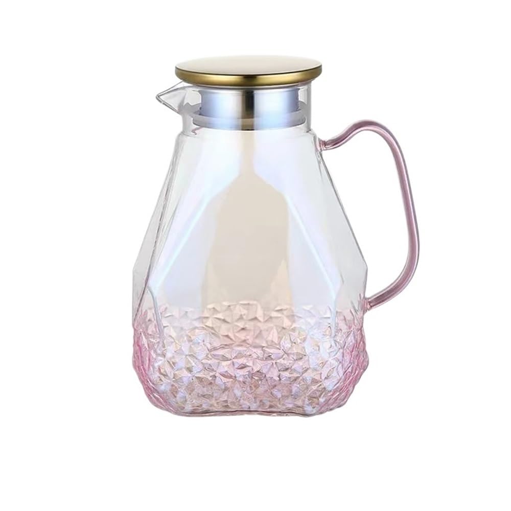 Dzban 1600 ml różowy szklany dzbanek na wodę z pokrywką Duża pojemność dzbanka do domu Żaroodporny czajnik ciepłej/zimnej wody