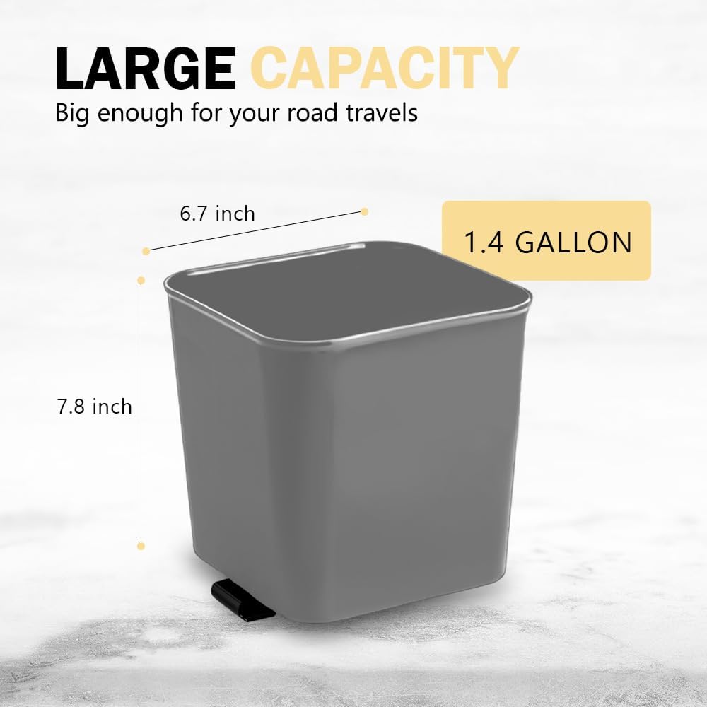 Gray Car Trash Can plus Trash bag bundle – Waterproof, w/Floor Mat Clip, Leakproof Build, Portable – Includes 1 Roll Inside + 6 Extra Roll (140pcs Total) – Black, Large – For Cars, SUV, &