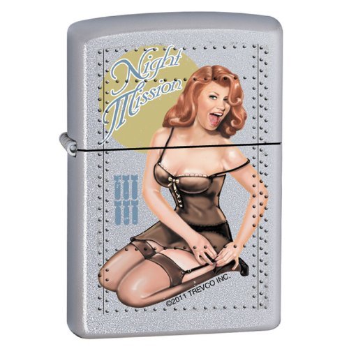 Zippo Lighter - Night Mission Pinup Satin Chrome