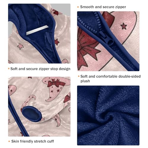 Pink Witch Hats Pattern Toddler Fleece Jacket Girl Boys Hooded Fleece Jacket Coat Warm Outwear Zip-up 3-10T3