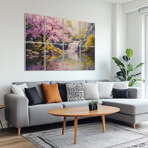 8 Pack Paneles Acústicos de Arte Absorbentes de Sonido Color Rosado con Diseño de Árbol Cerezo y Roca 48"x32" miniatura 6