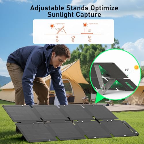 Image of Portable Solar Panel 60W, Monocrystalline 24.8% High Efficiency Foldable Solar Panel, USB C Port, IP65 Waterproof with Kickstand, Solar Panel for Camping RV Backpacking Outdoor Use