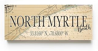 North Myrtle Beach South Carolina 3x9 Wood Coordinate Wall Hanging Sign; Shelfsitter | High Definition Ink Printed On Wood Home Décor Map | Ready to Hang | Perfect Gift for the Perfect Place