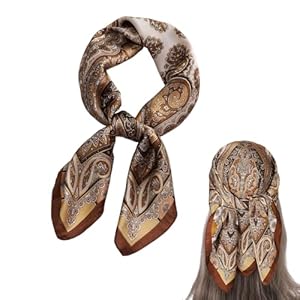 Satiskid Satin Kopftuch Damen, 70x70 cm Braunes Kopftuch mit Paisley Muster – Vielseitiges Bandana, Halstuch, Schal & Haartuch, Haartuch Zum Schlafen, Grafikdruck Seidentuch, Elegantes Halstücher