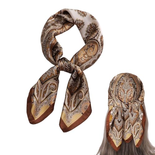PORUPAEL Satin Head Scarf - Brown Silk Bandana Versatile Headscarf for Women Fashionable Neck Scarf and Hair Accessory for Daily Use and Special Occasions