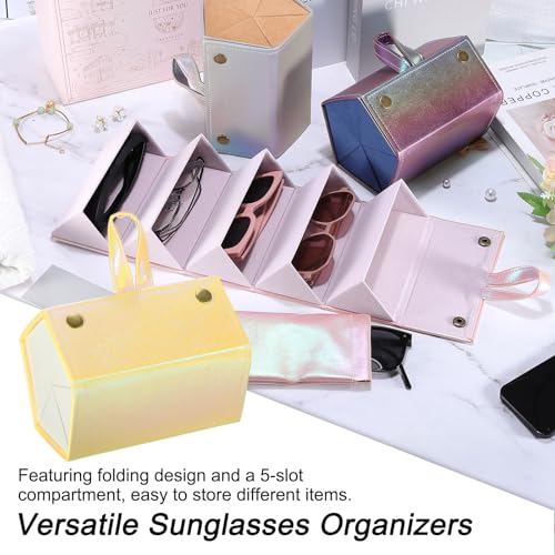 Image of PATIKIL Travel Sunglasses Organizer, 5 Slot Foldable Sunglasses Holder Leather Sunglass Storage Organizer with Pouch