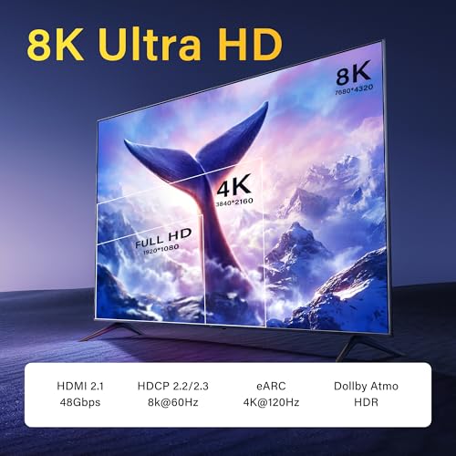 SinLoon Fiber Optic HDMI Cable Ultra 8K High Speed HDMI 2.1 Cable 48Gbps 8K@60Hz 4K@120Hz Support DDC CEC HPD eARC Compatible with HDTV Xbox Blu-ray Monitor Laptop Projector (10FT) - Image 3