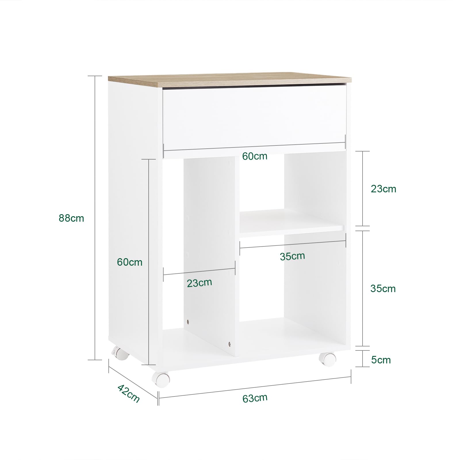 SoBuy Carrello da ufficio Carrello Portaoggetti con Cassetto Tavolino stampante 63x42x88cm ASK10-WN