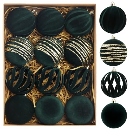 Christmas Ornaments Set of 12, 3.15" Flocked Velvet Balls with
