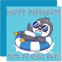 Stuff4 Cute Penguin Birthday Card for Girls Boys - Vacation Holiday Animals - Happy Birthday Card for Granddaughter Brother Grandson Niece, 145mm Bday Greeting Cards