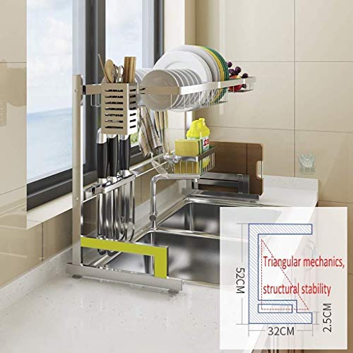 KEuLen Scolapiatti Da Appoggio Stainless Steel Drainer Display Shelf,Countertop Space Saver Stand Tableware Organizer With Utensil Holder - immagine 6