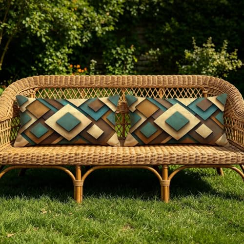 Housse coussin extérieur carreau en lin imperméable de qualité supérieure