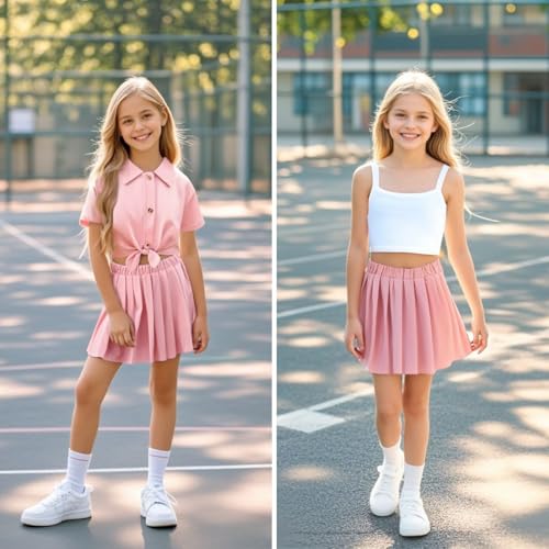 Image of HIHA Girls 3 Piece Outfit Cami Crop Tops Skirt Set with Button Down Shirts Size 6-12