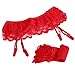 Produktbild YunYoud Damen Socken, Spitze Oberschenkel-Höhen Strümpfe Einfarbig Nähen Socken Perspektive halterlose Strümpfe + Straps Strumpfband (Freie Größe, Rot)