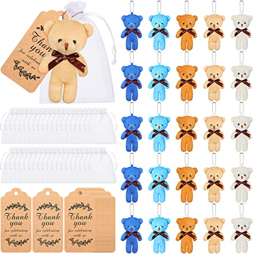 Zhanmai 20 Sets Mini Bear Stuffed Plush Bear Baby Shower Decorations, Tiny Bears Baby Shower Favors Thank You Tag White Organza Bag for Christmas Party Gift Guest Baby Shower Souvenirs (Bright Color)