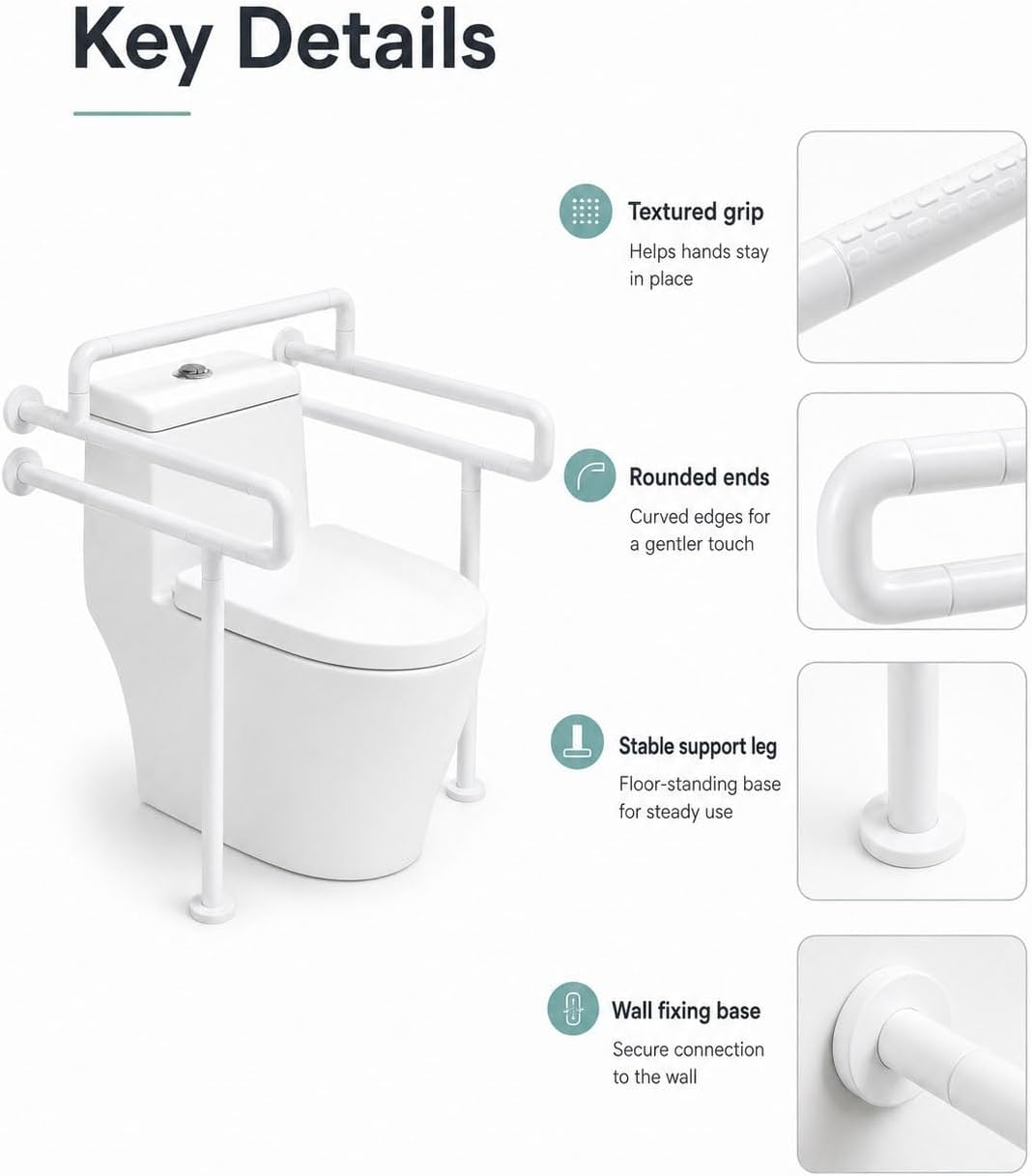 Yellow Toilet Support Rail, Bathroom Grab Bar with Floor Legs - 70cm (27.56in) Stability Aid for Seniors, Disabled & Elderly Safety, Non-Slip Design