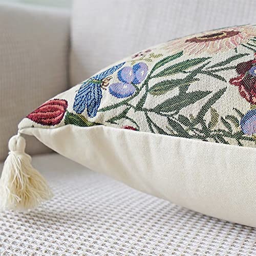 Skxkjian Decorative Throw Pillow Covers Floral 18X18 Inch Leaf Jacquard Square Cushion Covers Boho Tassel Pillow Covers For Sofa Bed Living Room Car Branch #TOP4