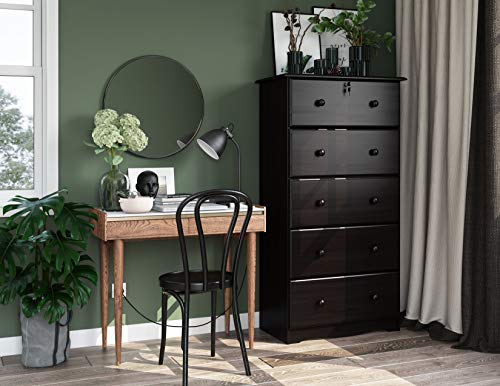 Palace Imports 100% Solid Wood 5-Super Jumbo Drawer Chest With Lock, Java, 31.75”W X 59.75”H X 17” D, Lock And Key Included. Requires Assembly. #TOP12