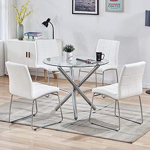 Glass Dining Table, Glass Round Dining Table Kitchen Table With Clear Tempered Glass Top, Modern Dining Table End Table Leisure Tea Coffee Table (Table) #TOP3
