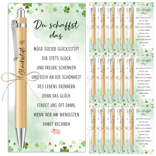 BOFUNX 20pcs Glücksstift Holzkugelschreiber mit Du Schaffst Das Karten Glücksbringer Prüfung Mutmacher Geschenke Abschiedsgeschenk Dankeschön Geschenke für Prüfung Kollegen Erzieherin Lehrer Schuler