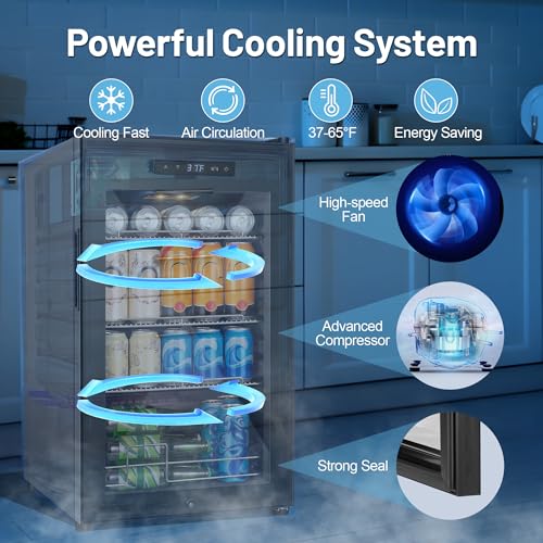 Image of Beverage Refrigerator Mini Fridge 120-Can 17 inch Glass Adjustable Shelf Office