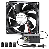 AmRunJe 80mm 12v dc Small Computer Fan with AC Plug 110v 220v Variable Speed Dual Ball Bearing for Cooling Laptop Electronics PC Case Router Xbox Server Receiver DVR