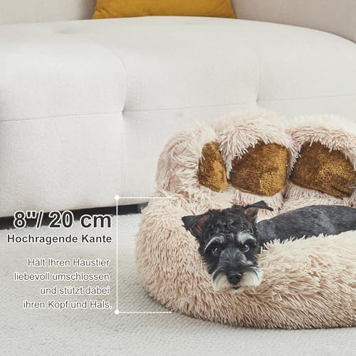 Jiupety Round Hundebett Flauschig von Pfote Form, Donut Hundebetten, Hundebett Kleine Hunde Größe 66cm, Dog Bed Bequem und Weich, Hundebettn Waschbar, Kamel