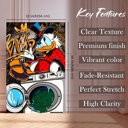 Image of Modern Graffiti Duck Pop Art Canvas Wall Art Painting For Living Room | Colorful Urban Style Wall Art Painting | Contemporary Home & Office Decor, 56x86 cm