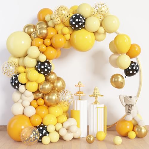 Image of Amandir 153pcs Bee Balloon Arch Garland Kit Different Sizes | 18 12 10 5 inch Mustard Pastel Yellow Gold Confetti Balloons for What Will It Bee Sunflower Honey Birthday Party Decorations