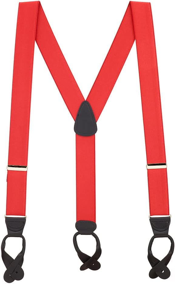 Suspender Store Dressy Red French Satin Suspenders - 1.5-Inch Wide Elastic - Y-Back - Button - 3 Sizes