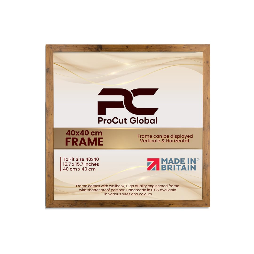 Procut Global 40X40CM Rustic Oak Picture Frames - Modern Wooden Photo Frame with Shatterproof Perspex for Wall or Tabletop - Perfect for Posters, Certificates, Prints - Sizes & Colors Available