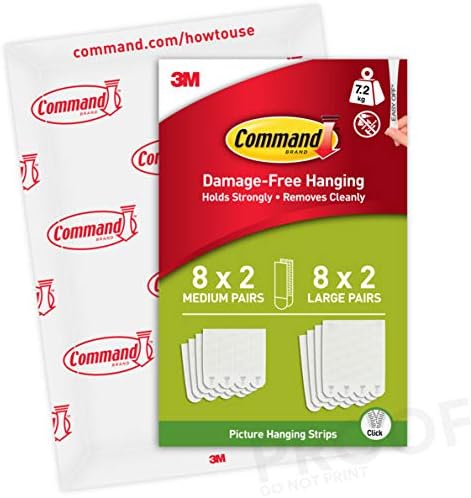 Command Picture Hanging Strips, Value Pack - 8 x 2 Medium and 8 x 2 Large Adhesive Strips - For Pictures, Frames, Mirrors, Wall décor - Damage Free Hanging