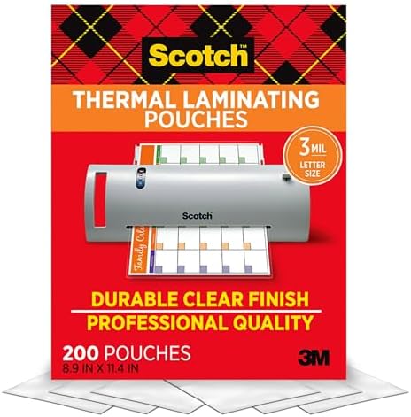 Scotch Thermal Laminating Pouches, 200 Count, Clear, 3 mil., Idea...